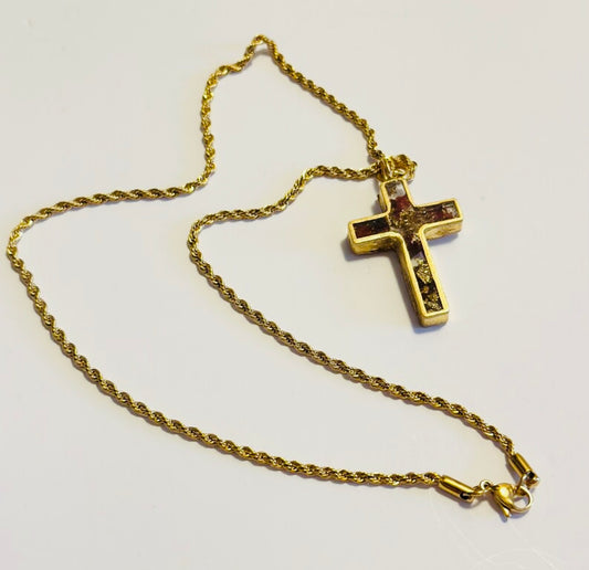 Necklace Rose Petal & Gold Leaf Cross