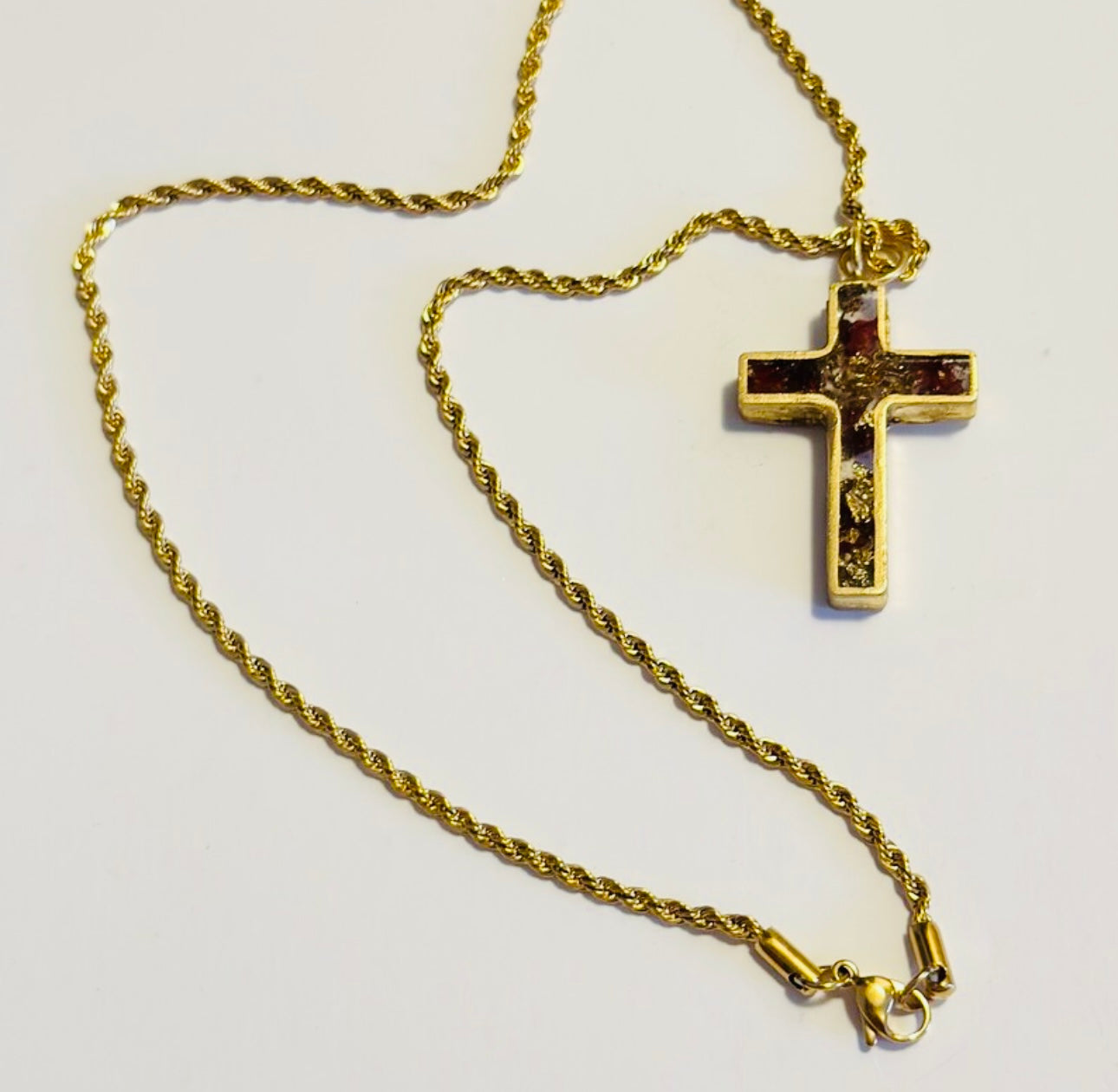 Necklace Rose Petal & Gold Leaf Cross
