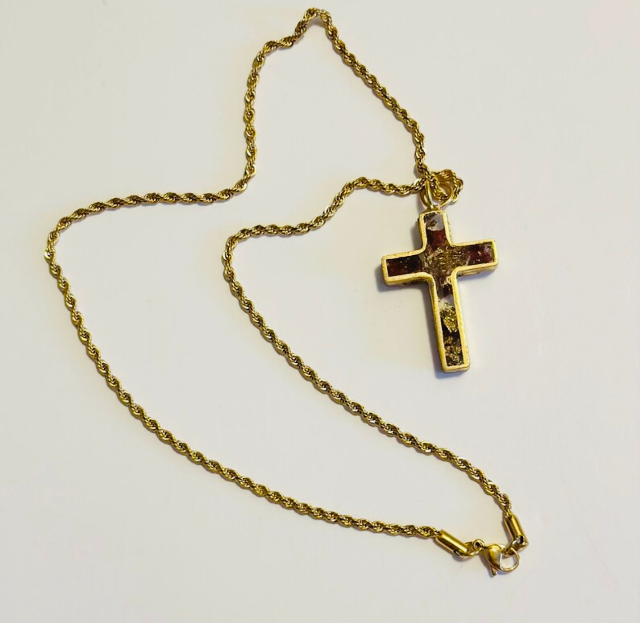 Necklace Rose Petal & Gold Leaf Cross
