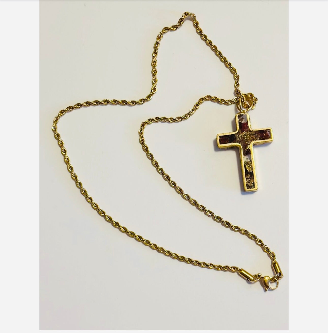Necklace Rose Petal & Gold Leaf Cross