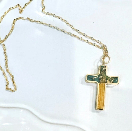 Necklace Driftwood Gold Leaf Cross Pendant Jewelry
