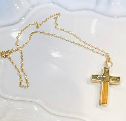 Necklace Driftwood Gold Leaf Cross Pendant Jewelry