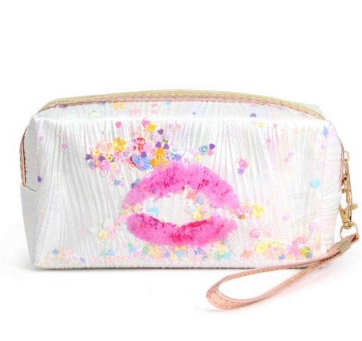 Lip Print Clear Confetti Makeup Cosmetics Bag