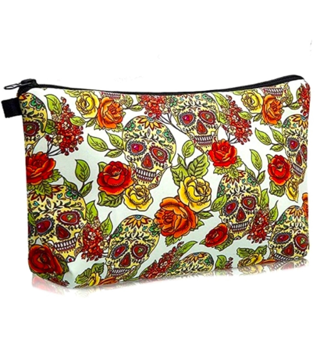 Sugar Skull Roses Cosmetic Makeup Bag