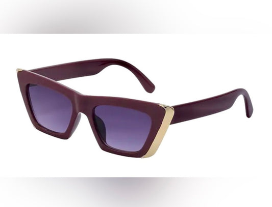 Burgundy & Gold Retro Square Cateye Sunglasses