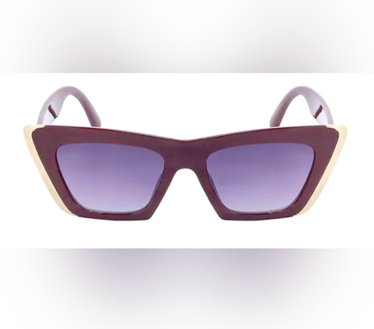 Burgundy & Gold Retro Square Cateye Sunglasses