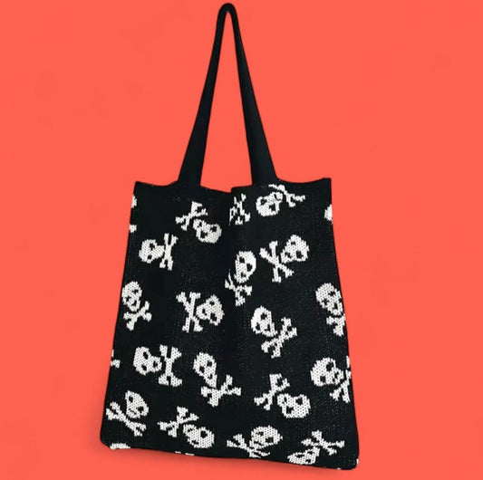Tote Bag Knit Skull & Cross Bones Halloween Festival