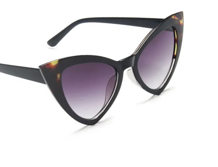 Sunglasses Sharp Cat Eye Tortoise Print Accent