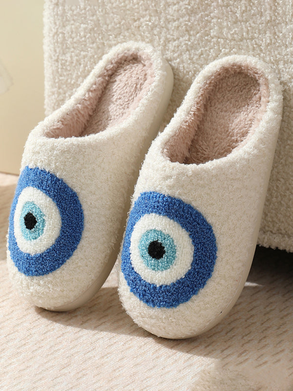 Blue Eyes Pattern Cotton Slippers Indoor Home Plush Warm Slippers