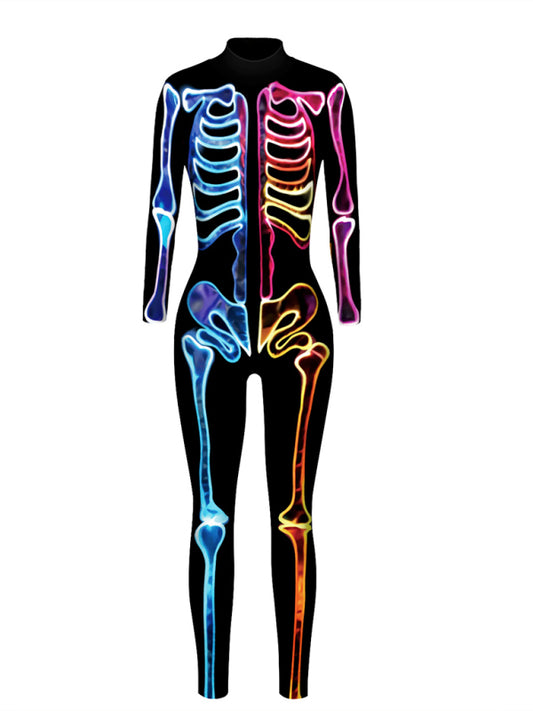 Halloween Skeleton Print Knit Jumpsuit