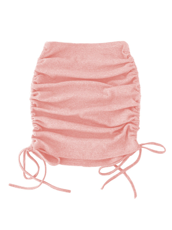 Women's Knit Rib Side Drawstring Stretch Ruffle Skirt