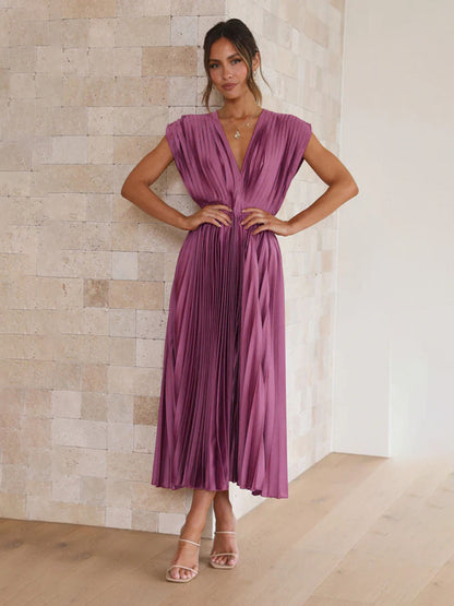 Sexy pleated casual loose zipper sleeveless dress