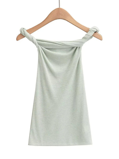 New design twisting one-line collar sexy hot girl slim solid color T-shirt