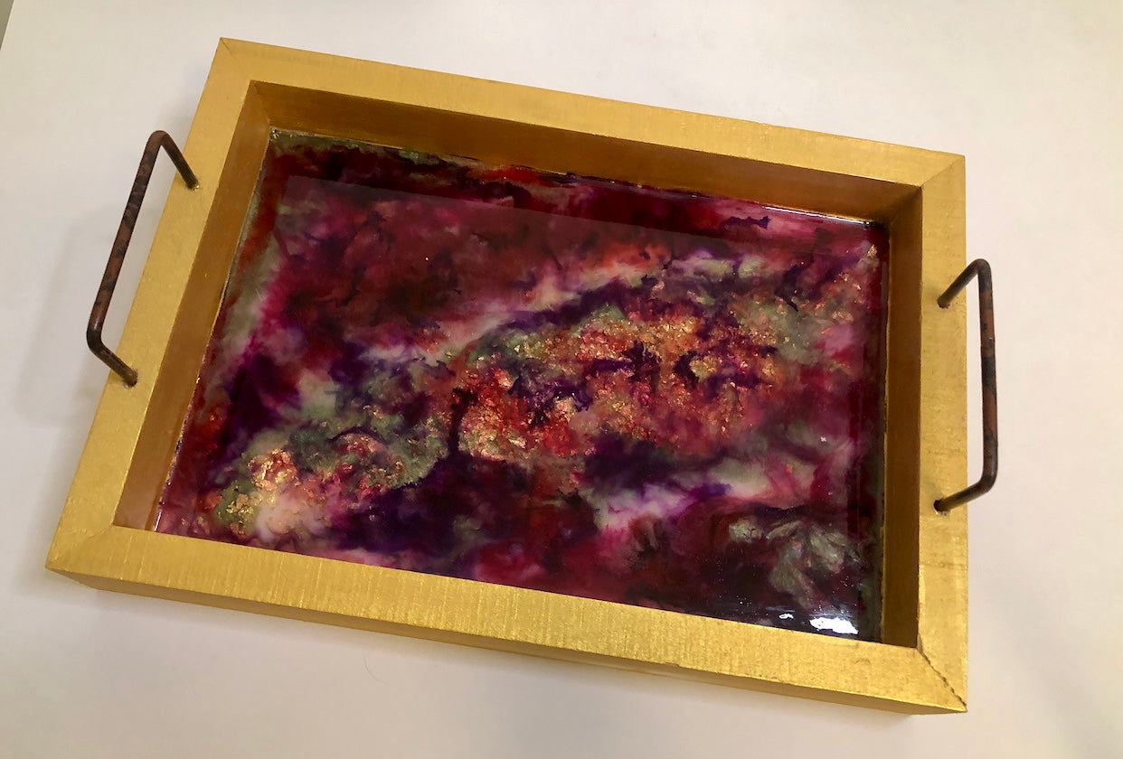 Resin Geode Wood Serving Decor Tray