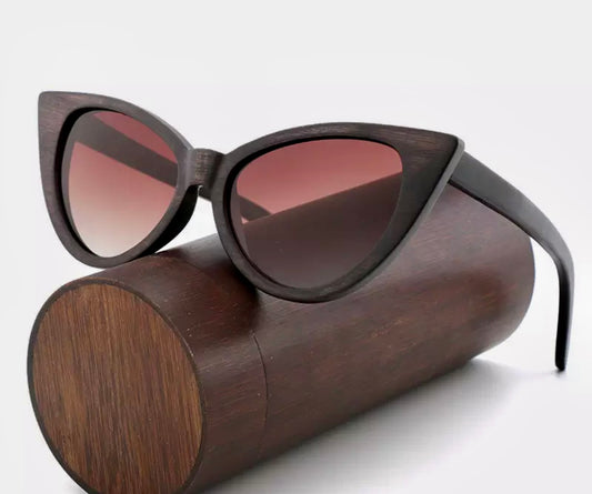 Wood Polarized Cateye Sunglasses Brown Rose