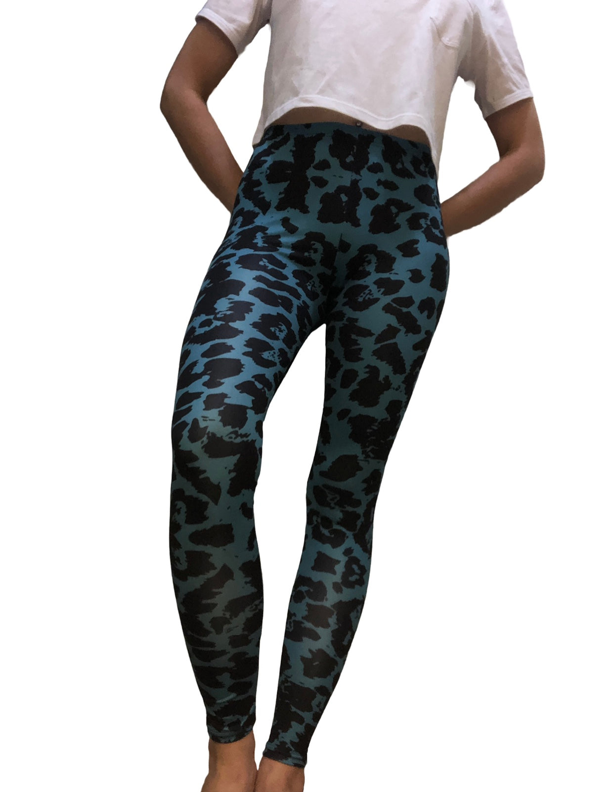 Teal Green Leopard Print Leggings